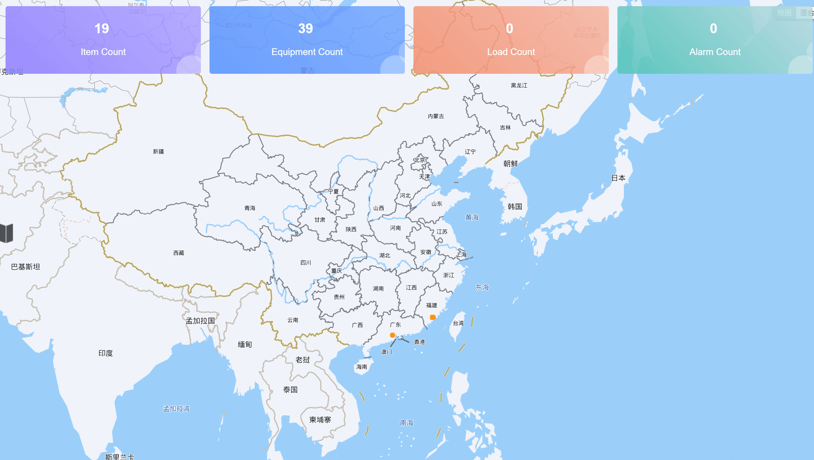 Solar lighting platform overview map with project statistics